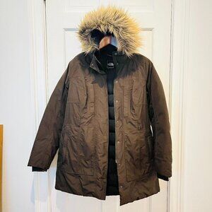 The North Face Womens Arctic Parka Down Coat Size XL Brown Hooded